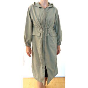 Light Celadon Green Hooded Trench Coat Coat XS to M Spring Summer Fall